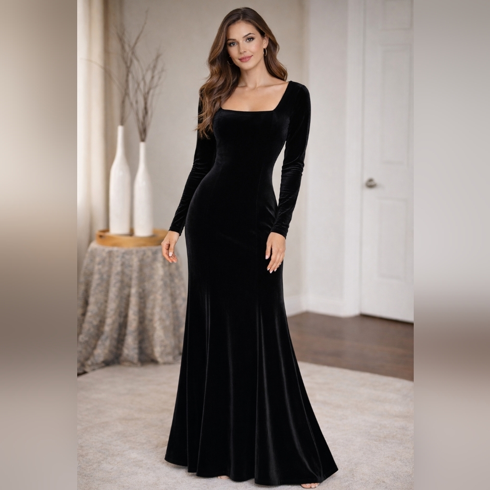 🖤 Velvet long-sleeved tulip bottom dress 1XL